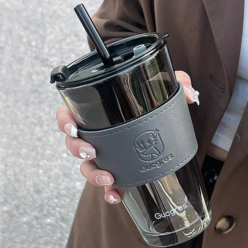 SipCrafted Reusable Glass Tumbler with Straw – 450ml