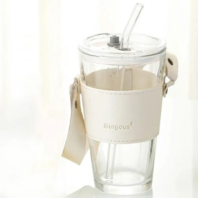 SipCrafted Reusable Glass Tumbler with Straw – 450ml