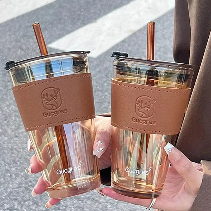 SipCrafted Reusable Glass Tumbler with Straw – 450ml